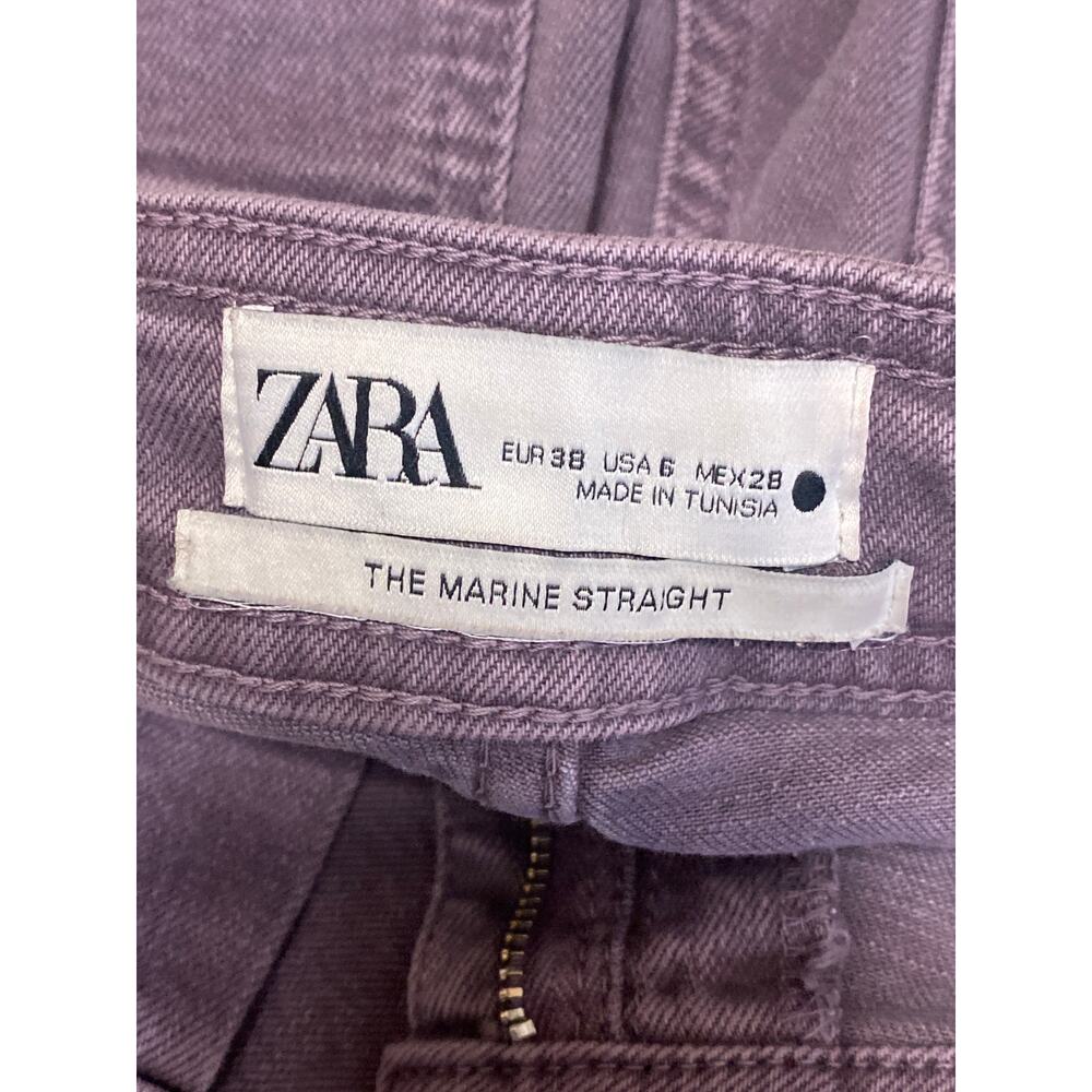 Zara The Marine Purple Raw Frayed Hem Flare Palazzo Wide Leg Denim Jeans Pants 6 - Picture 5 of 5
